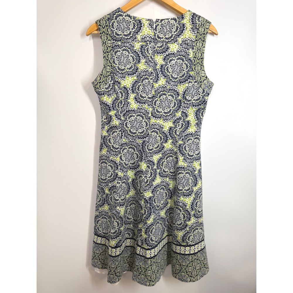 Maggy London Blue Lime Green Floral Medallion Fit & Flare Dress Size 10 Summer - Picture 8 of 11